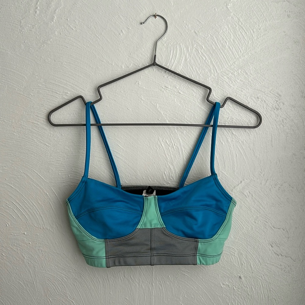 Onzie Color Block Bustier Sports Bra with Thin Straps